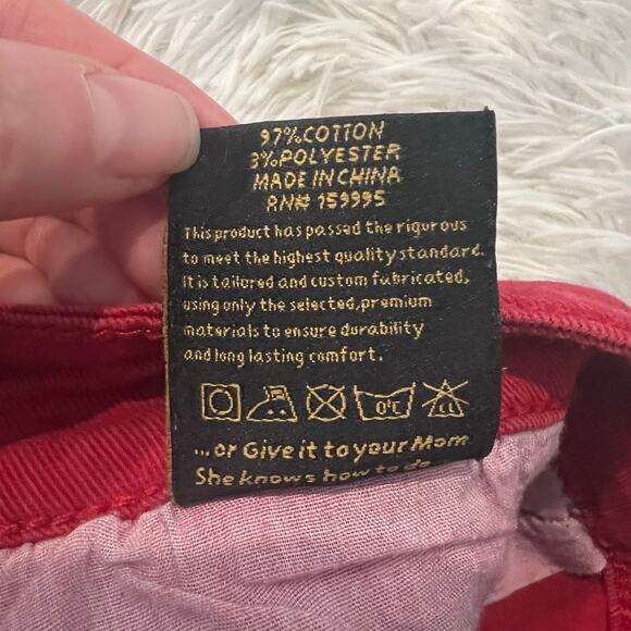 Kleep Jeans Mens 36x30 Chairo Skinny Straight Distressed Colorblock Red Black - Picture 6 of 6